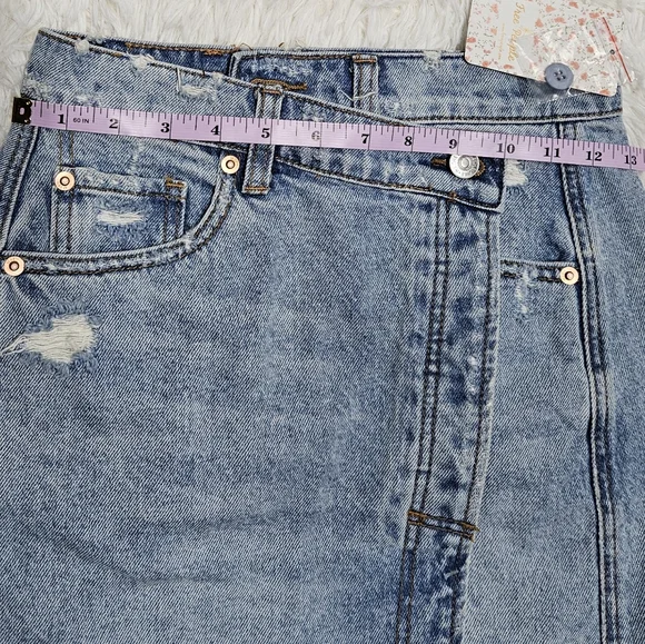NWT Size 24 Free People Parker Denim Wrap Skirt Mini Skirt Surf's Up - Picture 9 of 12